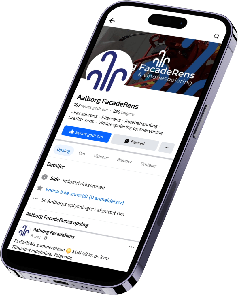 Mobil mockup-billede af Aalborg FacadeRens facebook side